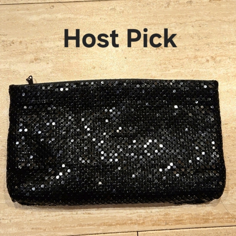 Whiting and Davis International Black Sequin Mesh Evening bag/Zipper Clutch